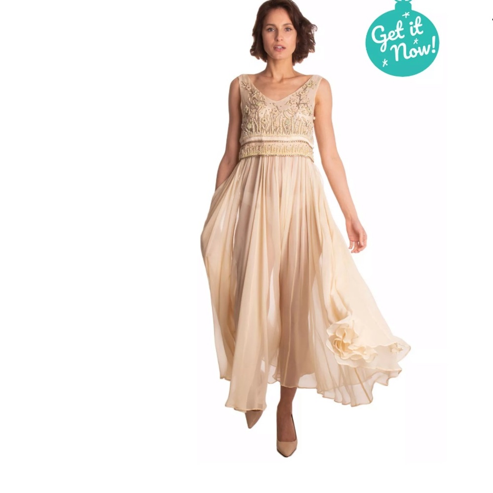 €3570 ANTONIO MARRAS Silk Empire Dress Sz 2 beaded